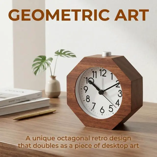 Alt view image 2 of 7 - Wood Analog Alarm Clock, 3 Inches Non-Ticking Quiet Silent with Arabic Numerals Wake Up Backlight Snooze Function Battery Operated for Bedroom Heavy Sleepers (Brown)