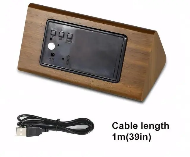 Alt view image 5 of 6 - Wooden Digital Alarm Clock, Time Date 12/24H Temperature Humidity Display Sound Activation 3 Level Brightness Battery Operated Desk Clocks for Home Bedroom