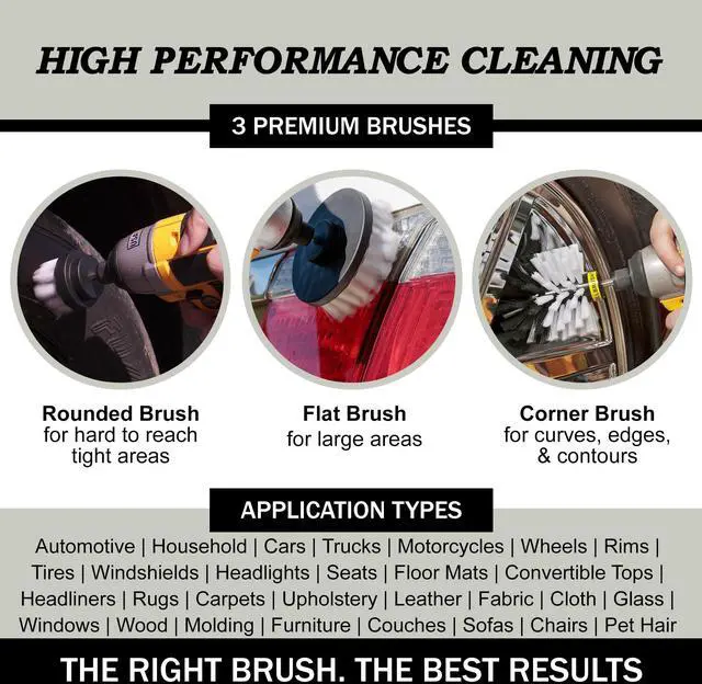 Alt view image 2 of 7 - Car Detailing Kit | Drill Brush Set Soft Bristle Power Scrubber Attachments for Cleaning Car Interior, Upholstery, Carpet, Seats, Wheels, Rims, Dash, Console, and Trim - Nylon Scrub Brush