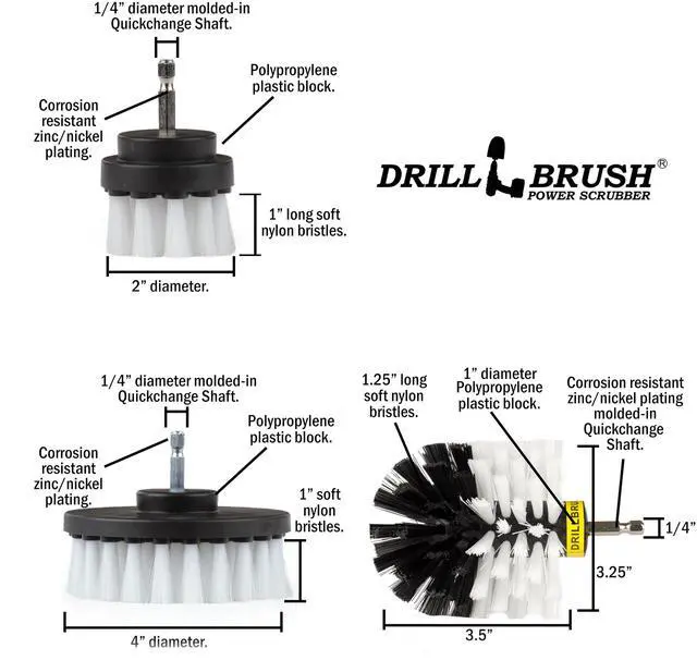 Alt view image 7 of 7 - Car Detailing Kit | Drill Brush Set Soft Bristle Power Scrubber Attachments for Cleaning Car Interior, Upholstery, Carpet, Seats, Wheels, Rims, Dash, Console, and Trim - Nylon Scrub Brush