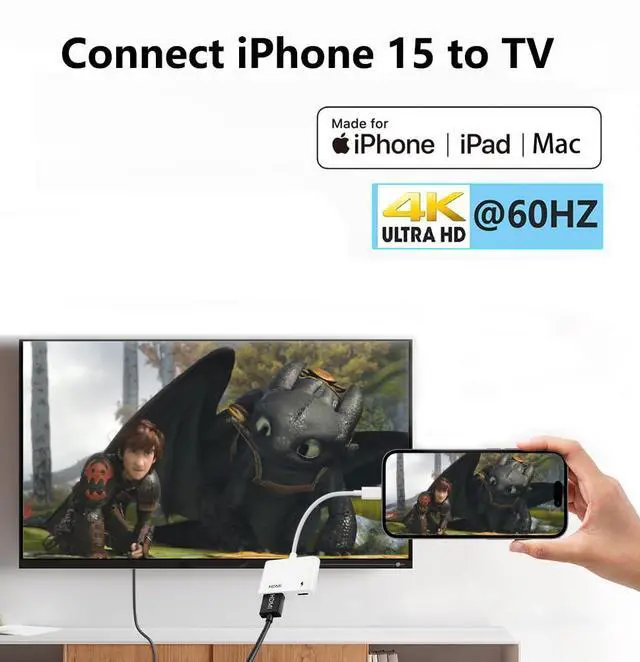 Alt view image 2 of 7 - Apple MFi Certified USB-C to HDMI Adapter 4K@60Hz for iPhone 17 16 15 MacBook Pro Air iPad Pro, Digital AV HDMI 2.0 Cord Compatible with Samsung Galaxy S25 S24