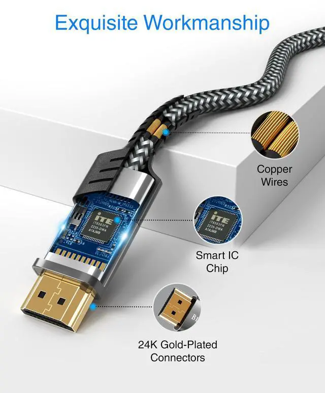 Alt view image 6 of 7 - 8K USB C to HDMI Cable (6FT, 8K 60Hz, Uni-Directional, 48Gbps, USB Type C 3.1, HDMI 2.1 Premium Braided Cord, USBC to HDMI) Thunderbolt 3/4 Compatible with Phone, Laptop, Tablet