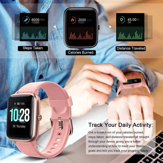 Alt view image 2 of 5 - Smart Watch for iPhone/Android, Activity Fitness Tracker with IP68 Waterproof for Men Women, Smartwatch with 1.3" Full-Touch Color Screen, Step, Pedometer, Heart Rate Monitoring & Sleep Monitor, Pink