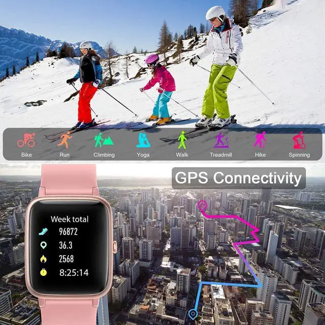 Alt view image 3 of 5 - Smart Watch for iPhone/Android, Activity Fitness Tracker with IP68 Waterproof for Men Women, Smartwatch with 1.3" Full-Touch Color Screen, Step, Pedometer, Heart Rate Monitoring & Sleep Monitor, Pink