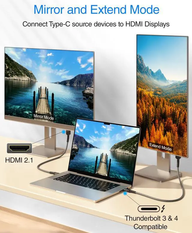 Alt view image 5 of 7 - 8K USB C to HDMI Cable (6FT, 8K 60Hz, Uni-Directional, 48Gbps, USB Type C 3.1, HDMI 2.1 Premium Braided Cord, USBC to HDMI) Thunderbolt 3/4 Compatible with Phone, Laptop, Tablet