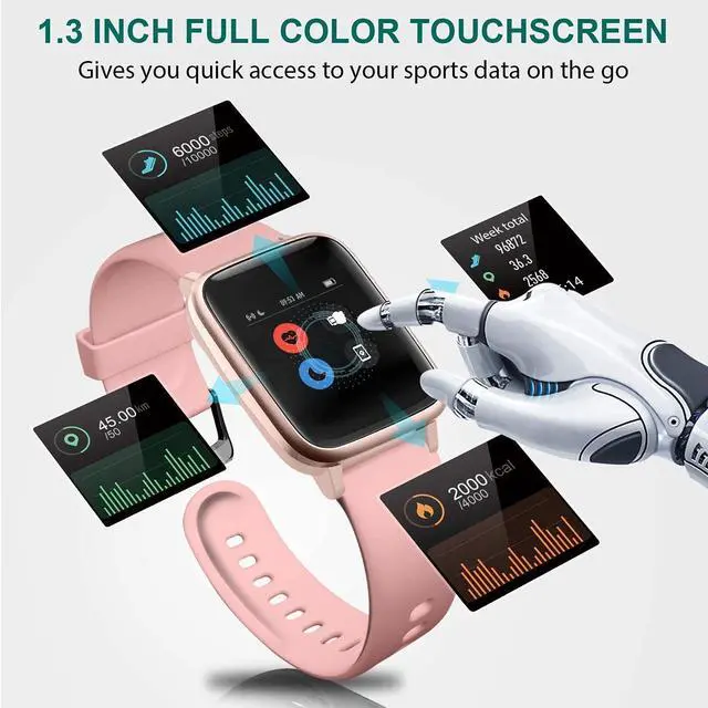 Alt view image 4 of 5 - Smart Watch for iPhone/Android, Activity Fitness Tracker with IP68 Waterproof for Men Women, Smartwatch with 1.3" Full-Touch Color Screen, Step, Pedometer, Heart Rate Monitoring & Sleep Monitor, Pink