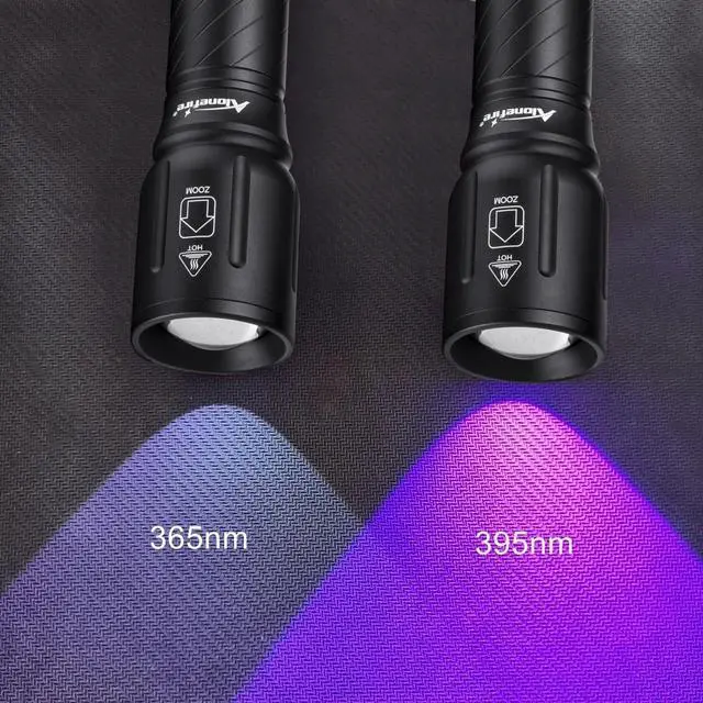 Alt view image 6 of 7 - X97 Dual UV Flashlight 365nm & 395nm Blacklight, Zoomable USB Rechargeable LED Ultraviolet Light with Battery and Charger, Aluminum Alloy Stain Detector for Pet Urine,Resin Curing,Rocks