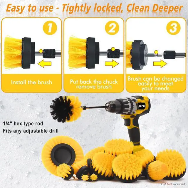 Alt view image 4 of 7 - 18 Pack Drill Brush Attachment Set, Power Cleaning Scrub Brushes for Drill, Extend Long Attachment, All Purpose for Car Detailing, Bathroom, Carpet, Tile Grout, Sinks, Corners