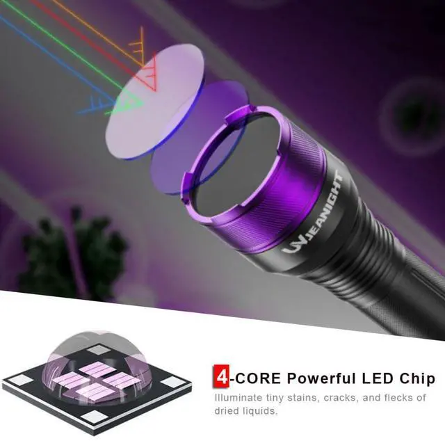 Alt view image 4 of 6 - Blacklight Flashlight 365nm UV Black Light Ultra Violet Filtered LEDs for Yooperlite Hunting, Pet Urine Detection, Resins, Scorpions, Car Leaks