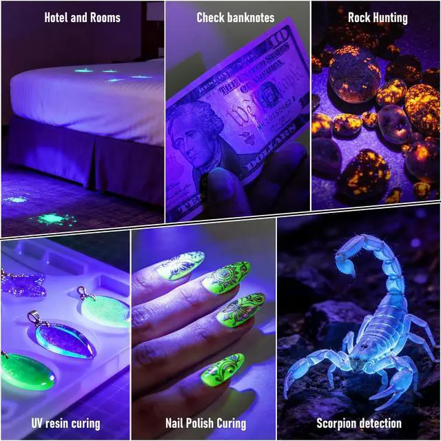 Alt view image 5 of 7 - NGE01 365nm UV Black Light Flashlight, Portable One Mode LED Ultraviolet Pocket Flashlight for Pet Urine Stains, Curing UV Glue, Scorpions, Resin, Leak Detection