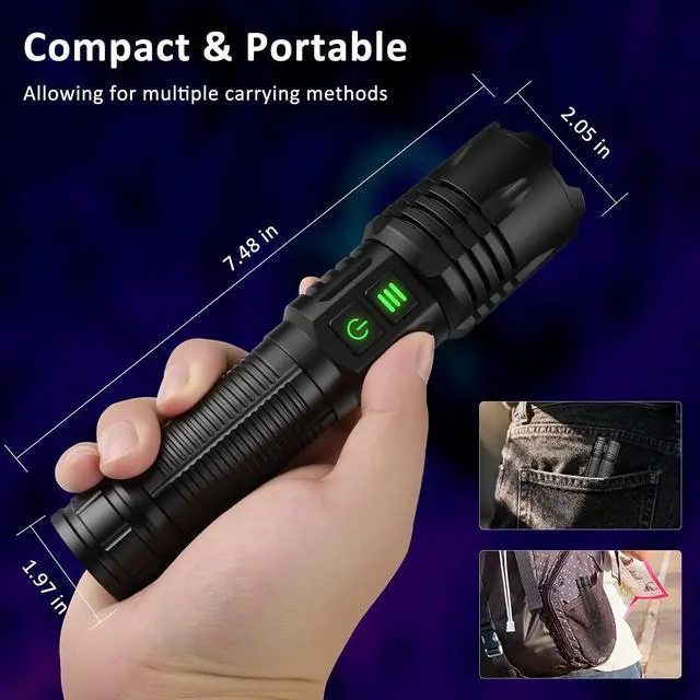 Alt view image 3 of 6 - 365nm UV Light & Led Flashlight Rechargeable, 6 modes Powerful Black Light for Pet Urine Detection, Resin, Rocks, Scorpion,Zoomable Waterproof Tactical Flashlights for Emergencies Camping Dog Walking