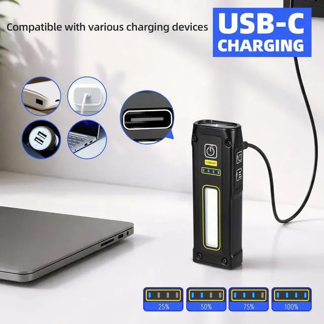 Alt view image 5 of 6 - UV Flashlight 365+395 Blacklight, LED EDC Flashlights high Lumen USB C Rechargeable Woods Lamp, Mini Magnetic COB Red Light - Urine, Scorpion Detector, Cure Resin