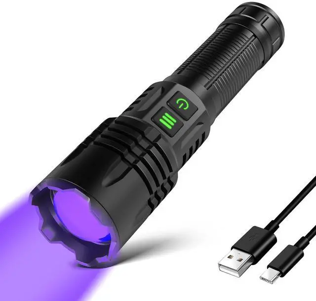 Main image of 365nm UV Light & Led Flashlight Rechargeable, 6 modes Powerful Black Light for Pet Urine Detection, Resin, Rocks, Scorpion,Zoomable Waterproof Tactical Flashlights for Emergencies Camping Dog Walking