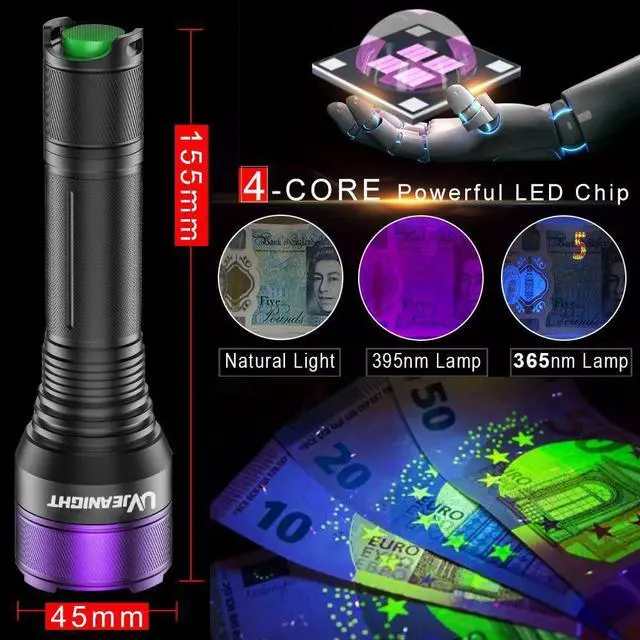 Alt view image 3 of 6 - Blacklight Flashlight 365nm UV Black Light Ultra Violet Filtered LEDs for Yooperlite Hunting, Pet Urine Detection, Resins, Scorpions, Car Leaks