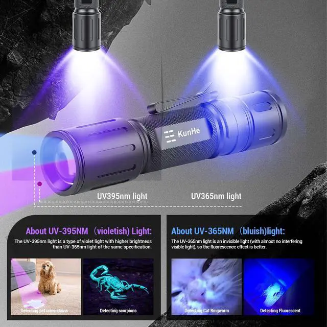 Alt view image 2 of 6 - 2 Pack 365 395nm Dual uv Flashlight for pet Urine Detection UV Dual Wavelength Flashlight with Black Light for Uranium Glass Rocks Scorpion Bathroom Stains Detection UV Light for Minerals