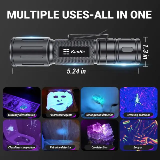 Alt view image 5 of 6 - 2 Pack 365 395nm Dual uv Flashlight for pet Urine Detection UV Dual Wavelength Flashlight with Black Light for Uranium Glass Rocks Scorpion Bathroom Stains Detection UV Light for Minerals