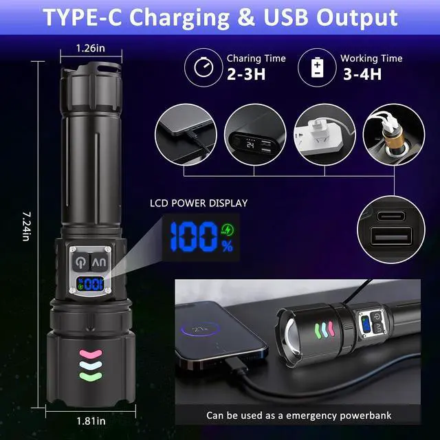 Alt view image 4 of 7 - 365nm UV Flashlight Black Light, Rechargeable 2-in-1 White and Ultraviolet Light Combo, Zoomable LCD Display UV Light for Pet Urine Detection, Resin, Rocks, Scorpion, AC Leak, Camping, Emergencies