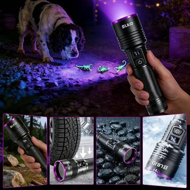 Alt view image 2 of 7 - UV Flashlight, 365nm Blacklight Flashlights Rechargeable with High Capacity Battery, for Pet Urine Detection, Oil Leak, Scorpion, Yooperlite Hunting, Resin Curing