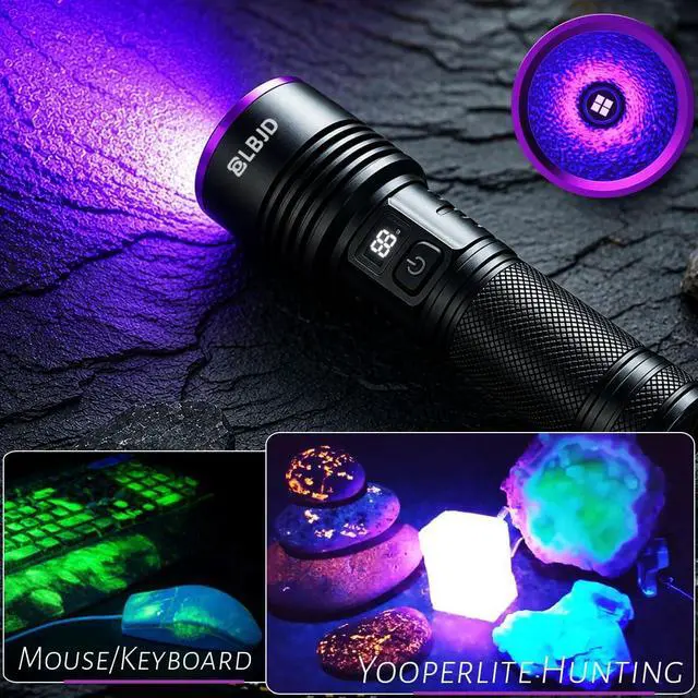 Alt view image 3 of 7 - UV Flashlight, 365nm Blacklight Flashlights Rechargeable with High Capacity Battery, for Pet Urine Detection, Oil Leak, Scorpion, Yooperlite Hunting, Resin Curing