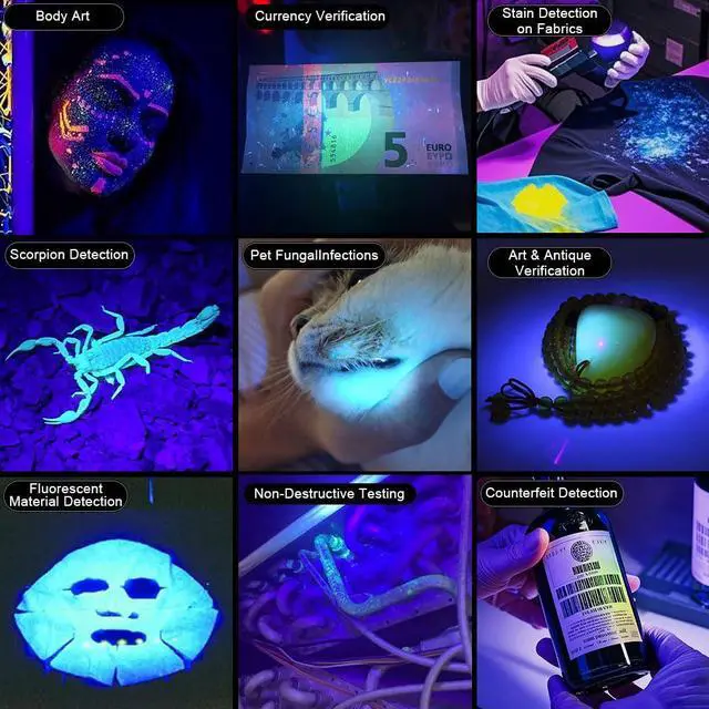 Alt view image 4 of 7 - UV Flashlight, 365nm Blacklight Flashlights Rechargeable with High Capacity Battery, for Pet Urine Detection, Oil Leak, Scorpion, Yooperlite Hunting, Resin Curing