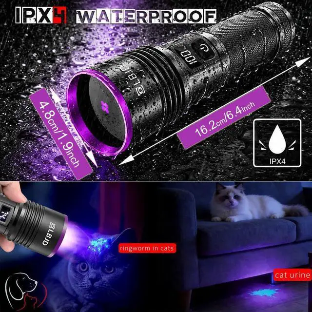 Alt view image 6 of 7 - UV Flashlight, 365nm Blacklight Flashlights Rechargeable with High Capacity Battery, for Pet Urine Detection, Oil Leak, Scorpion, Yooperlite Hunting, Resin Curing