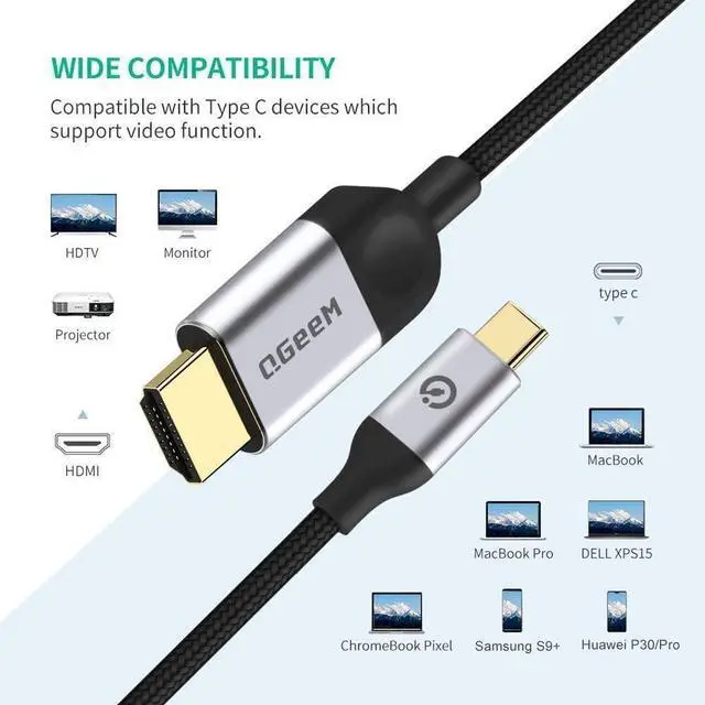 Alt view image 2 of 7 - USB C to HDMI Cable Adapter 6FT 4K, USB Type C to HDMI Thunderbolt 3/4 Compatible for iPhone 16, Galaxy, MacBook Pro/air, IPad pro, Surface,Dell XPS, HP, Thinkpad, Pixelbook, and More-Matte gray