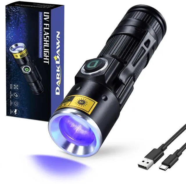 Main image of UV 365nm Black Light Flashlights USB Rechargeable, Wood's Lamp Ultraviolet LED Portable Mini, Blacklight for cat Urine Detection Dry Stains, Uranium Glass, Leak Detection, D15 365 nm