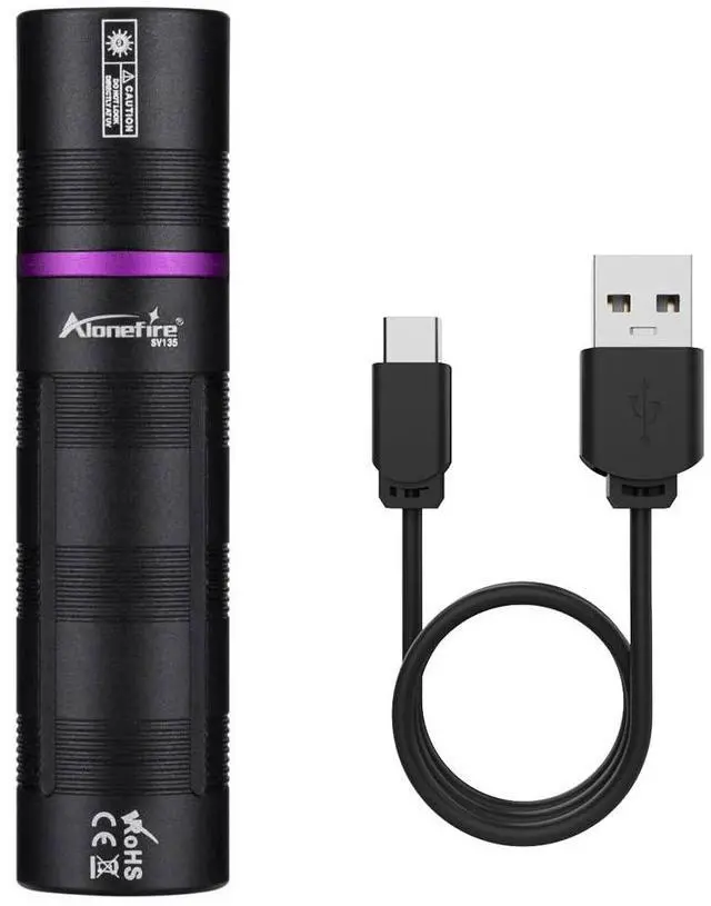 Alt view image 7 of 7 - SV135 Mini 365nm UV Flashlight USB C Rechargeable Blacklight Woods Lamp Money Detector Black Light for Pet Urine Detetector, Minerals, Rocks, AC Leaks with Built-in Battery
