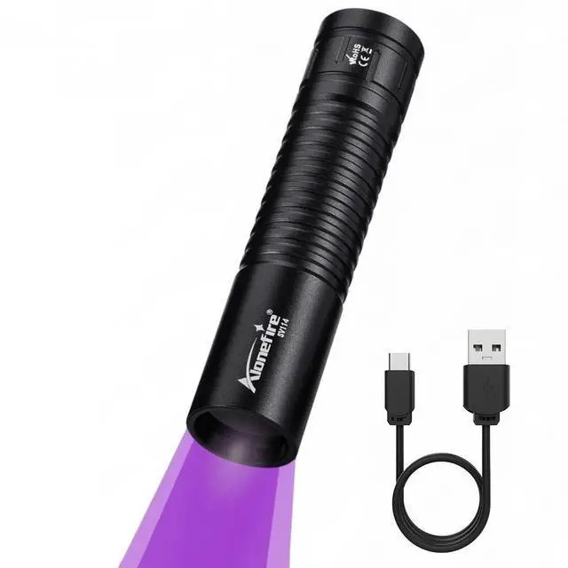 Main image of SV114 Mini 365nm UV Flashlight USB C Rechargeable Black Light Woods Lamp Money Detector for Resin Curing, Pet Urine Detection, Scorpion, Fishing, Minerals, Rocks, Bed Bug, Leaks with Battery