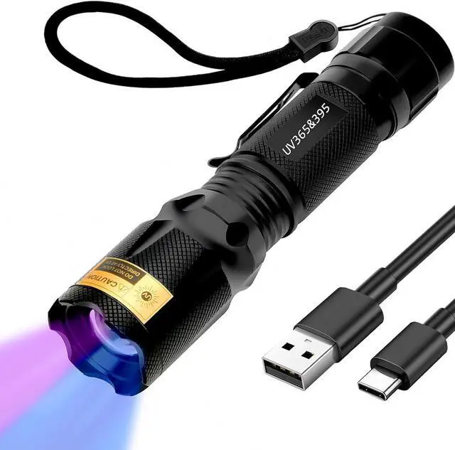 Main image of Rechargeable UV Flashlight, 365nm 395nm Dual UV Flashlight, USB-C Blacklight Ultraviolet Flashlights for Pet Urine, AC Leak Detection, Resin Curing, Uranium Glass & Rocks Scorpion Finder