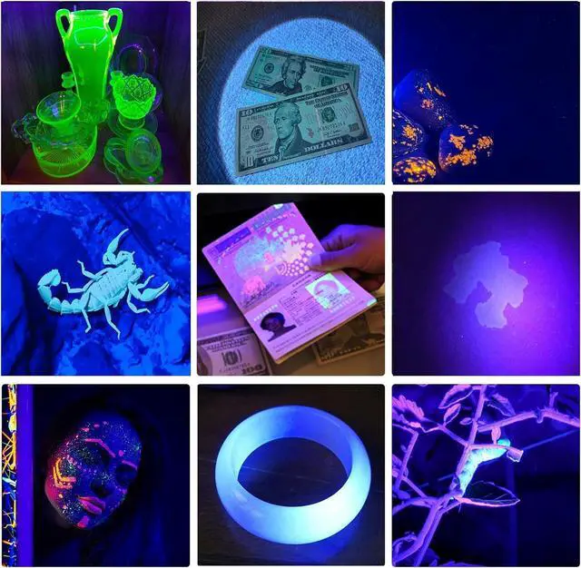 Alt view image 5 of 7 - Rechargeable UV Flashlight, 365nm 395nm Dual UV Flashlight, USB-C Blacklight Ultraviolet Flashlights for Pet Urine, AC Leak Detection, Resin Curing, Uranium Glass & Rocks Scorpion Finder