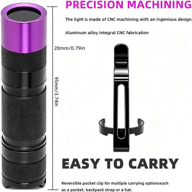 Alt view image 7 of 7 - Mini 365nm UV Flashlight Blacklight Flashlights LED Black Light for Pet UrineDetection, Minerals, Scorpion Hunting, DryStains and Resin Curing