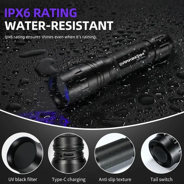 Alt view image 3 of 7 - UV Flashlight 365 nm Light Blacklight, Mini Powerful Woods Lamp USB-C Rechargeable, LED 10W Ultraviolet Flashlights Pocket Pet Urine Detector for Mineral, Uranium Glass, Resin Curing