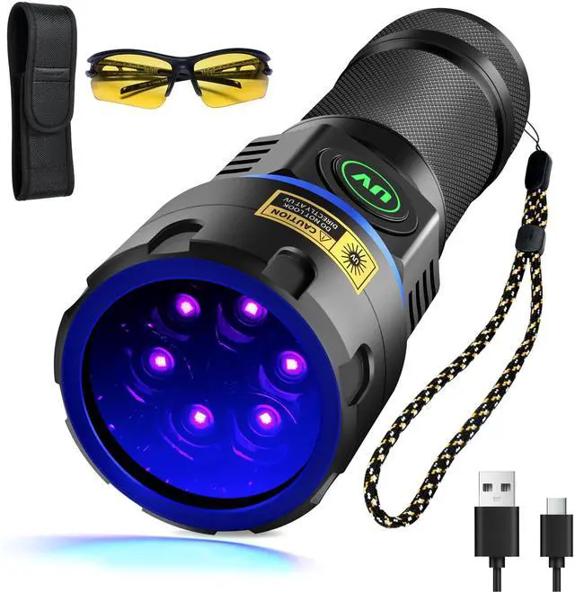 Main image of UV Flashlight 365nm Black Light, 6xLED Rechargeable Powerful Blacklight 60W Woods lamp, Ultraviolet Lights for Rock, Blood Tracking, Pet Urine, Uranium Glass, Scorpion, Resin Curing