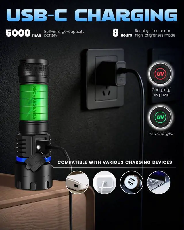 Alt view image 5 of 6 - UV Flashlight 365nm Black Light, 6xLED Rechargeable Powerful Blacklight 60W Woods lamp, Ultraviolet Lights for Rock, Blood Tracking, Pet Urine, Uranium Glass, Scorpion, Resin Curing
