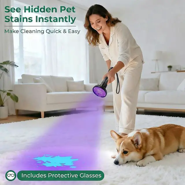Alt view image 2 of 6 - UV Flashlight Black Light, 100 LED 395 nM Ultraviolet Flashlights UV Blacklight Detector for Dog Urine, Pet Stains
