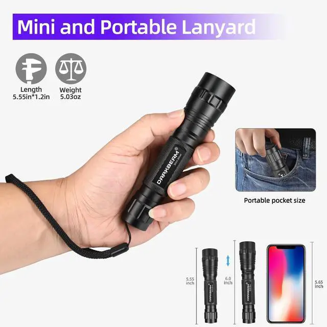 Alt view image 5 of 7 - UV Flashlight 365 nm Light Blacklight, Mini Powerful Woods Lamp USB-C Rechargeable, LED 10W Ultraviolet Flashlights Pocket Pet Urine Detector for Mineral, Uranium Glass, Resin Curing