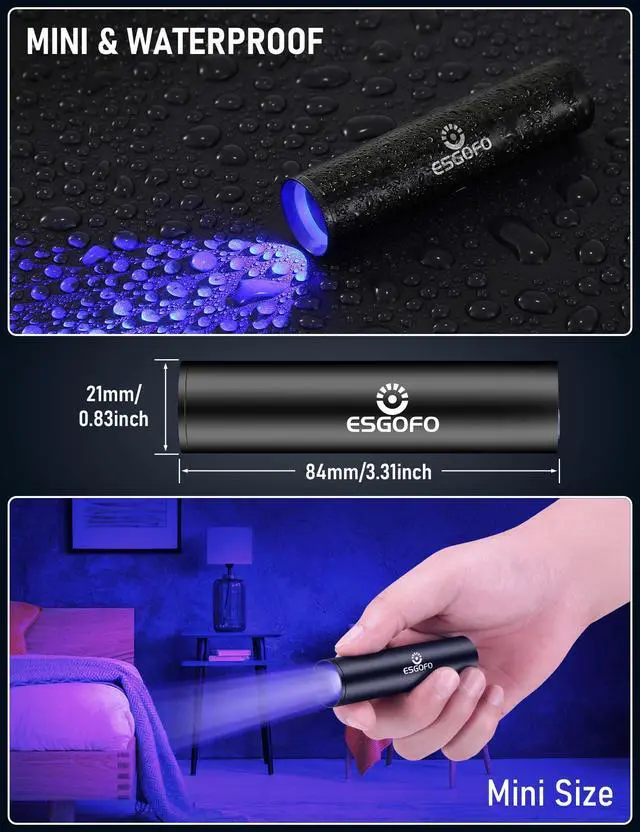 Alt view image 5 of 6 - 365nm UV Flashlight Mini, Ultraviolet Small Black Light Flash Lights USB C Rechargeable, Portable Handheld LED Blacklight for Pet Urine Detection Scorpion Resin Curing