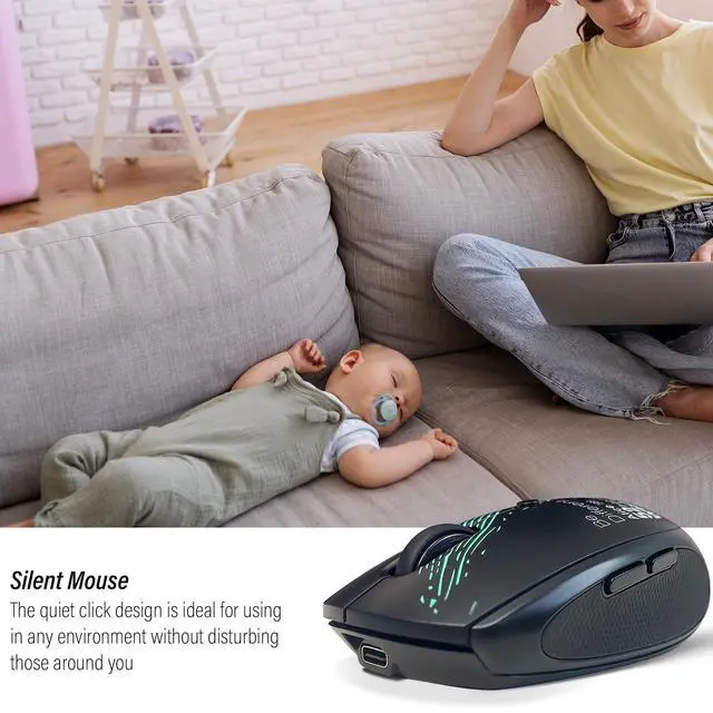 Alt view image 5 of 7 - Wireless Mouse (Bluetooth+2.4G) Rechargeable Portable Silent Computer Mouse with Quiet Click and 3 DPI for Laptop/PC/Mac/MacBook/Chromebook/Surface Pro/iPad/Tablet (Whale1)