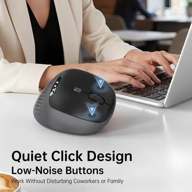 Alt view image 7 of 7 - Ergonomic Vertical Wireless Mouse, Bluetooth 5.2/5.0 & 2.4G Tri-Mode, Type-C Rechargeable with Power Display, 6-Level Adjustable 8,000 DPI, Lightweight Quiet Click for Laptop Mac - Black