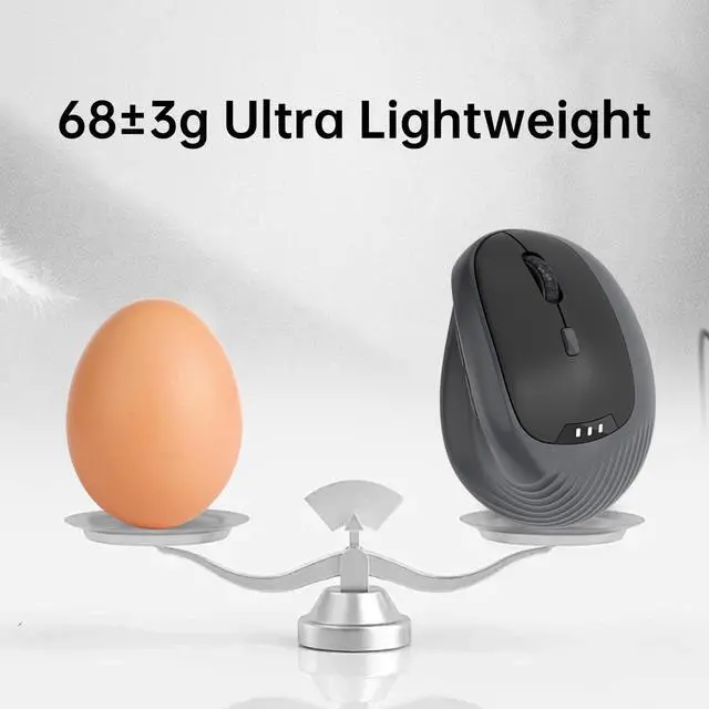 Alt view image 6 of 7 - Ergonomic Vertical Wireless Mouse, Bluetooth 5.2/5.0 & 2.4G Tri-Mode, Type-C Rechargeable with Power Display, 6-Level Adjustable 8,000 DPI, Lightweight Quiet Click for Laptop Mac - Black