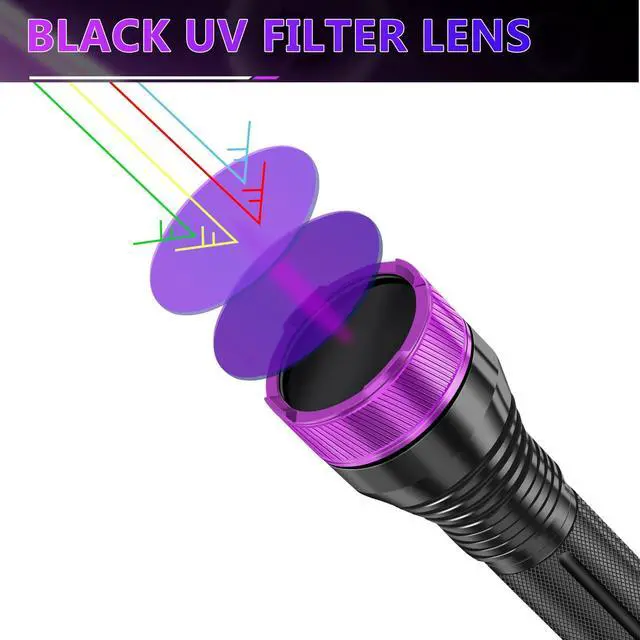 Alt view image 2 of 7 - 365nm Black Light UV Flashlight, High Power Blacklight Flashlights UV Light, 4-core Filtered Ultraviolet Flashlight for Pet Urine Stains Detection, Rock Hunting, Resin Curing, Scorpion