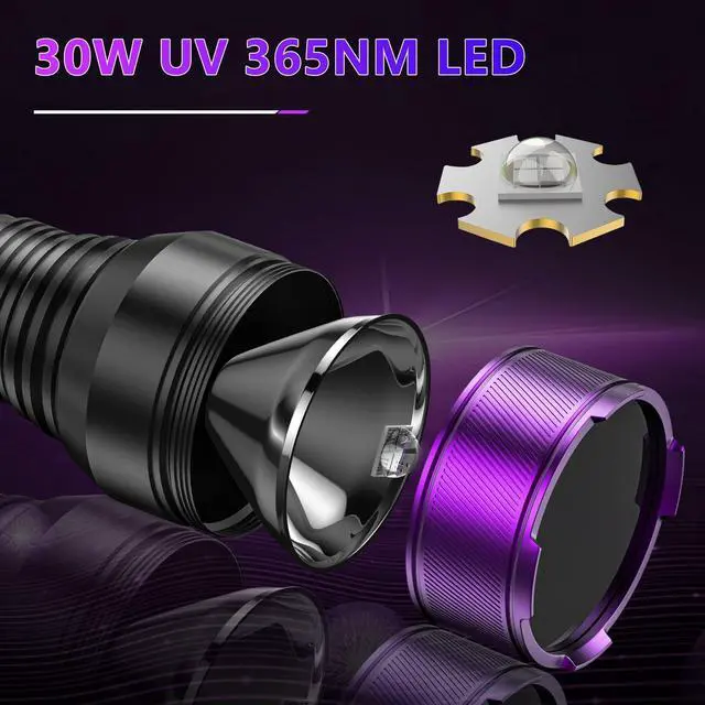 Alt view image 3 of 7 - 365nm Black Light UV Flashlight, High Power Blacklight Flashlights UV Light, 4-core Filtered Ultraviolet Flashlight for Pet Urine Stains Detection, Rock Hunting, Resin Curing, Scorpion