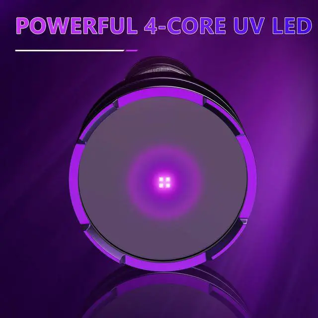 Alt view image 4 of 7 - 365nm Black Light UV Flashlight, High Power Blacklight Flashlights UV Light, 4-core Filtered Ultraviolet Flashlight for Pet Urine Stains Detection, Rock Hunting, Resin Curing, Scorpion