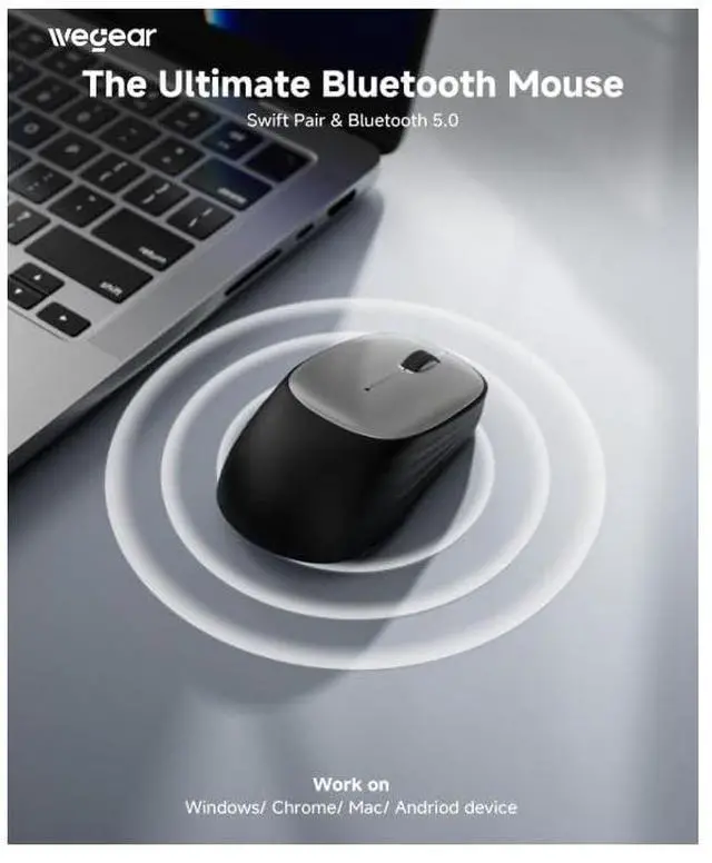 Alt view image 2 of 7 - Bluetooth Wireless Mouse for Laptop, PC, MacBook, Chromebook,1600 DPI Optical Tracking Blue Tooth Mice, Compact and Portable Computer Mouse for Work or Travel, 12-Month Battery Life-Black