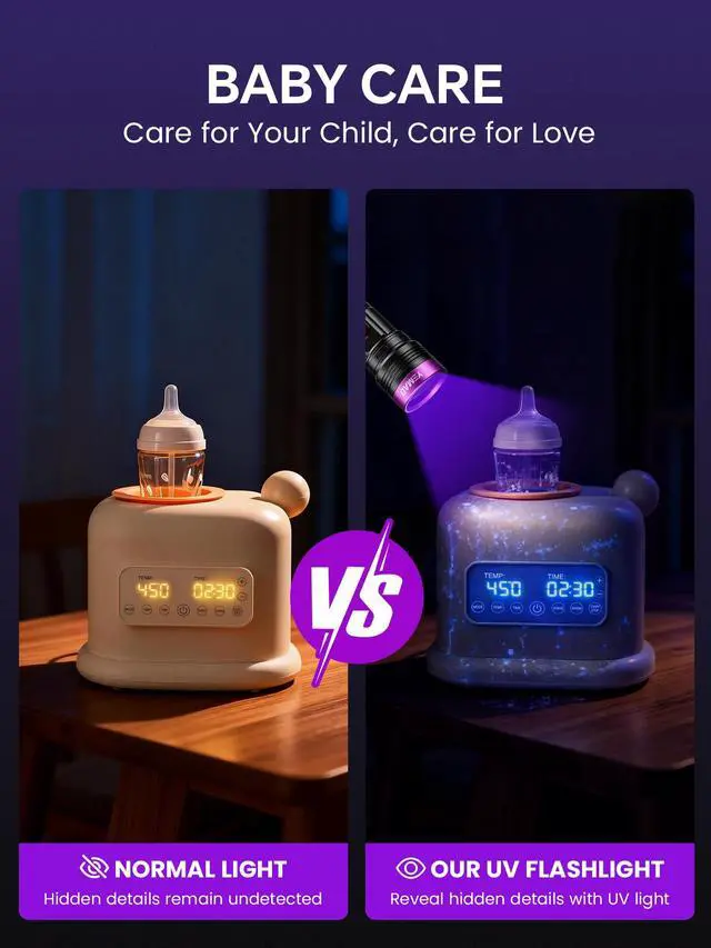 Alt view image 4 of 7 - 20W 365nm UV Flashlight Rechargeable,5000mAh Black Light Flashlight,Powerful Ultraviolet Blacklight,UV Lamp for Pet Urine Detection,Scorpion,Resin Curing,Yooperlite,Blood Tracking,Hotel hygiene,ACLeak