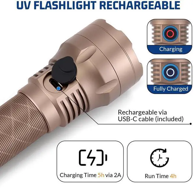 Alt view image 2 of 7 - S3U UV Flashlight Blacklight, Rechargeable Powerful Handheld UV Light for Resin Curing, Pet Urine & Scorpion Detection, Rocks & Minerals Hunting (365NM)