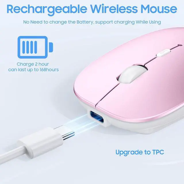 Alt view image 3 of 7 - Bluetooth Mouse,Slim Rechargeable Silent Mouse with Jiggler Mode for MacBook pro MacBook Air/iPhone/ipad/Tablet/Laptop/Notebook,Pink