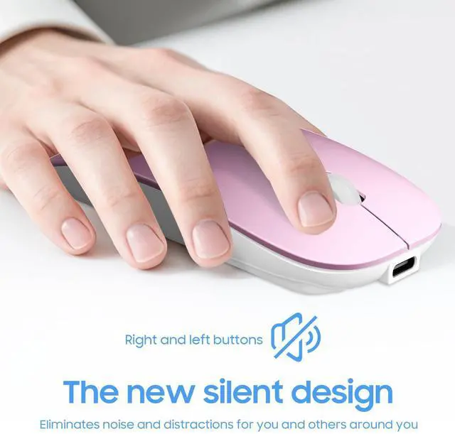 Alt view image 4 of 7 - Bluetooth Mouse,Slim Rechargeable Silent Mouse with Jiggler Mode for MacBook pro MacBook Air/iPhone/ipad/Tablet/Laptop/Notebook,Pink