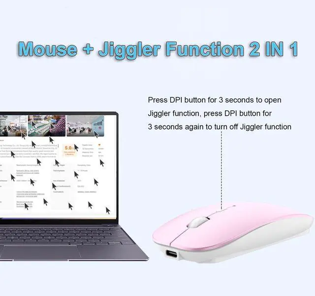 Alt view image 2 of 7 - Bluetooth Mouse,Slim Rechargeable Silent Mouse with Jiggler Mode for MacBook pro MacBook Air/iPhone/ipad/Tablet/Laptop/Notebook,Pink